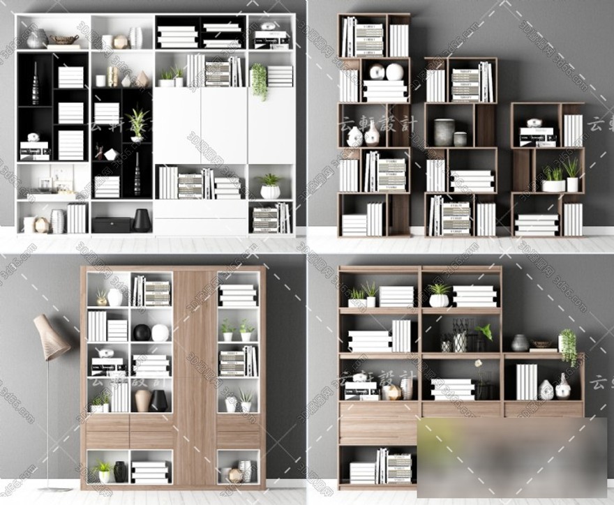 装饰柜植物书柜3d模型室内家装盆栽饰品柜3dmax模型素材库