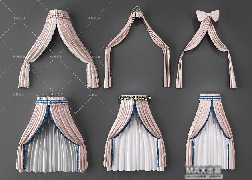 室内窗帘3d模型布艺卷帘美式风格山水田园地中海家装3dmax模型库素材