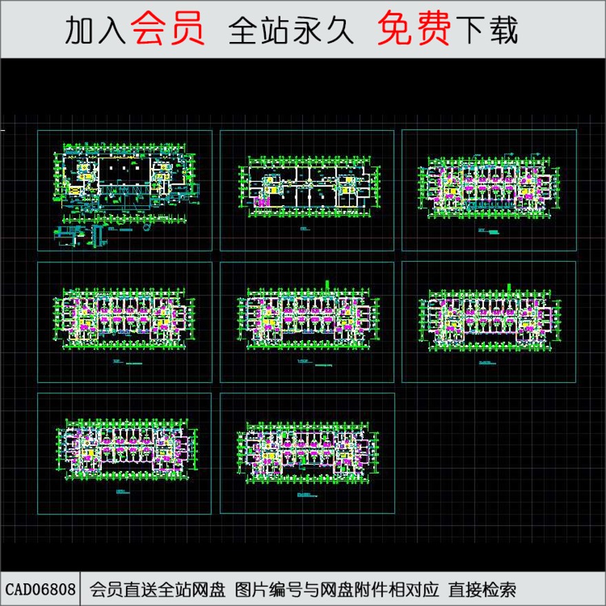 cad6808多层公寓平面图.-CAD方案平面图/立剖面图/施工图系列