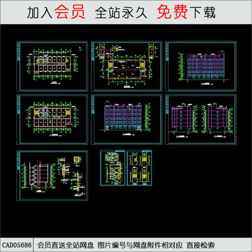 CAD宿舍平立剖面图-CAD方案平面图/立剖面图/施工图系列