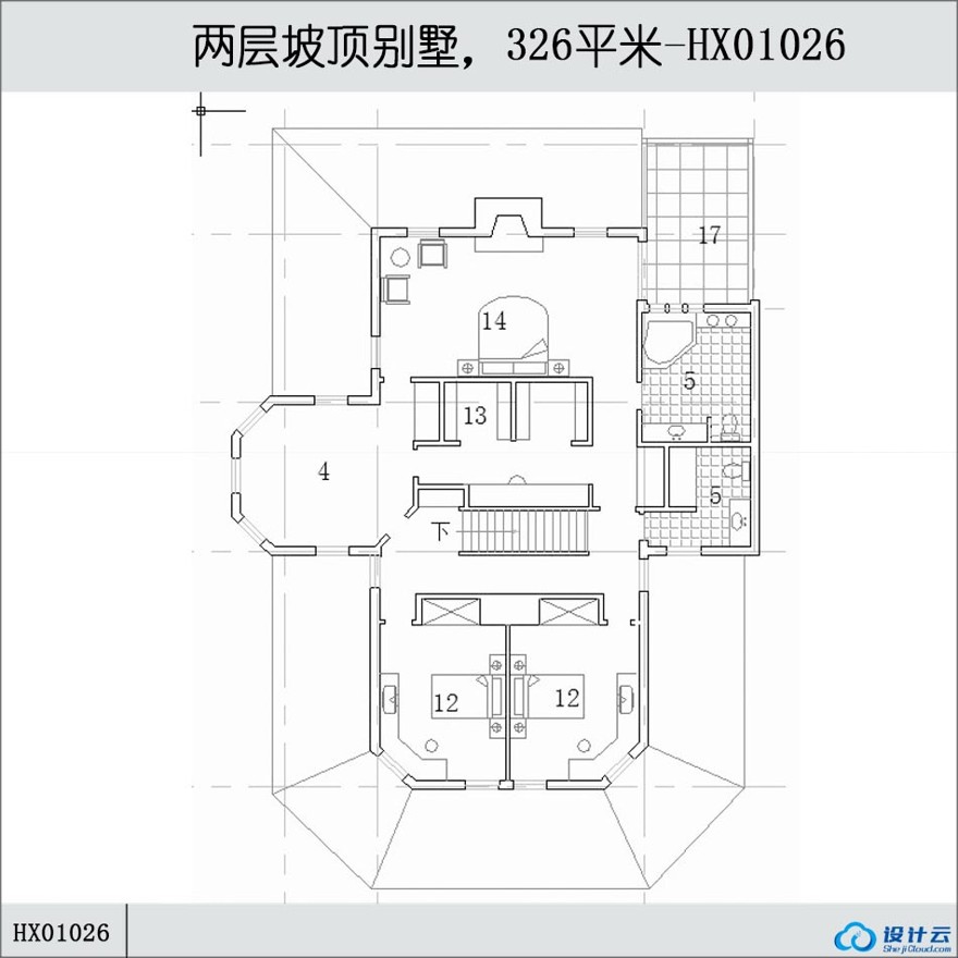 两层坡顶商业别墅，326平米-CAD方案平面图/立剖面图/施工图系列