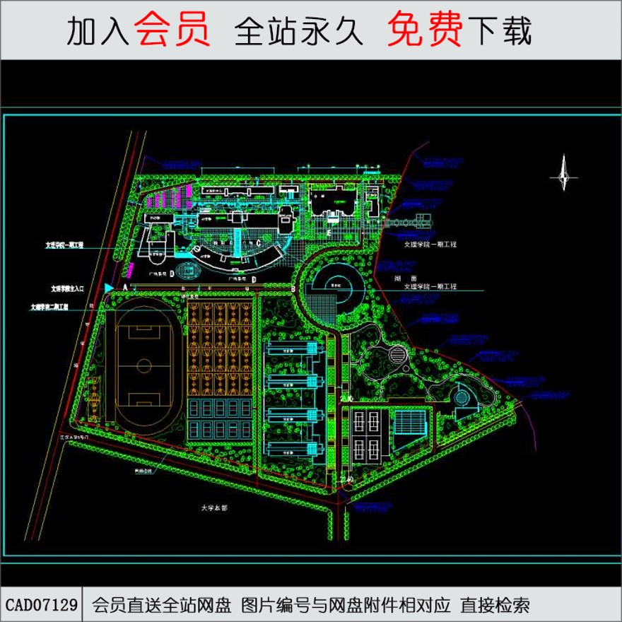 某大学总平面规划图-CAD方案平面图/立剖面图/施工图系列