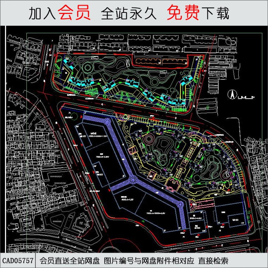 CAD12-6小区+商业综合区总图-CAD方案平面图/立剖面图/施工图系列