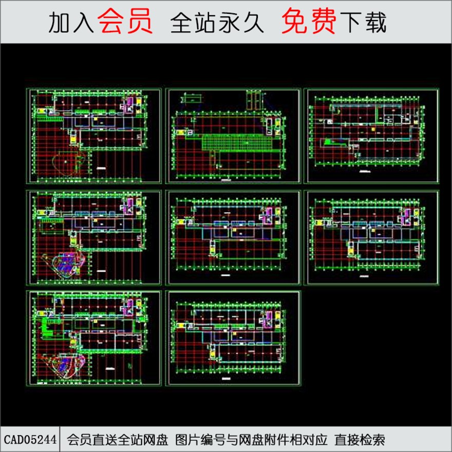 大学图书馆建筑方案-CAD方案平面图/立剖面图/施工图系列