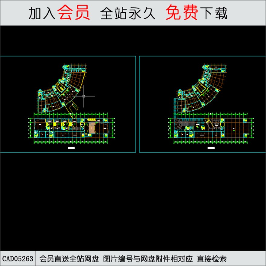 首都图书馆2至10层各层的平面图-CAD方案平面图/立剖面图/施工图系列