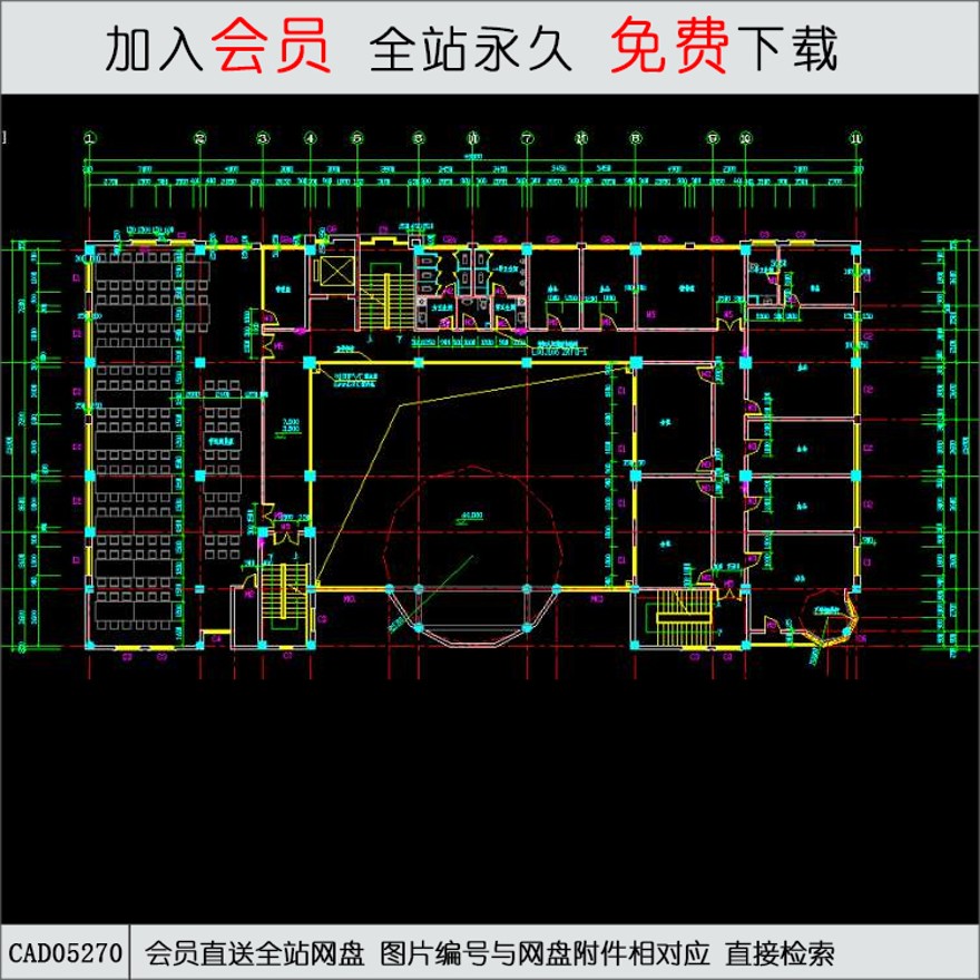 五层图书馆建筑设计-CAD方案平面图/立剖面图/施工图系列