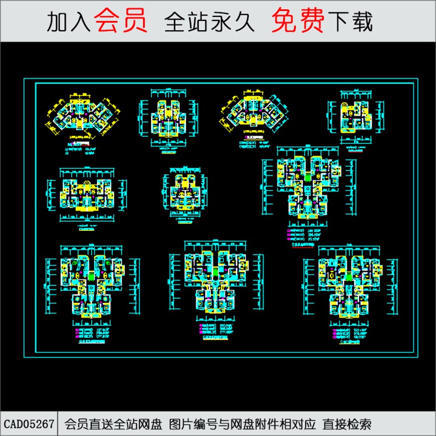 CAD-高层住宅套型户型平面图-CAD方案平面图/立剖面图/施工图系列