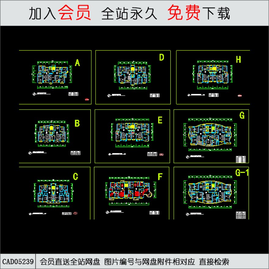 CAD房型(带电梯）-CAD方案平面图/立剖面图/施工图系列