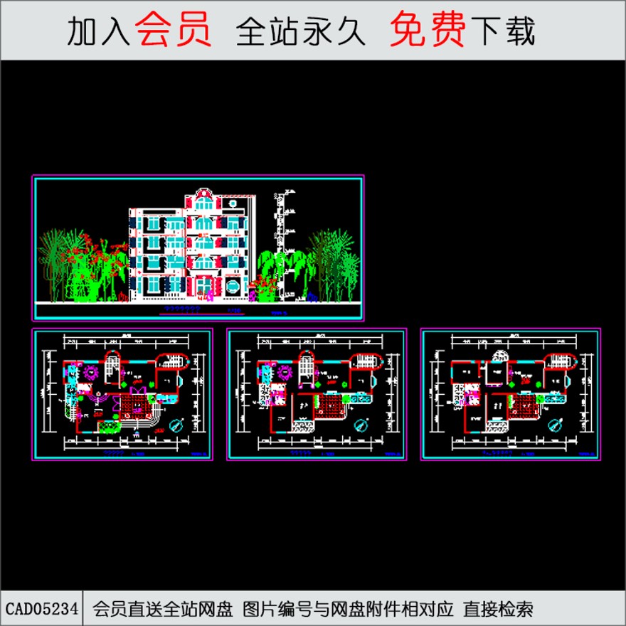 CAD多层住宅建筑设计图-CAD方案平面图/立剖面图/施工图系列