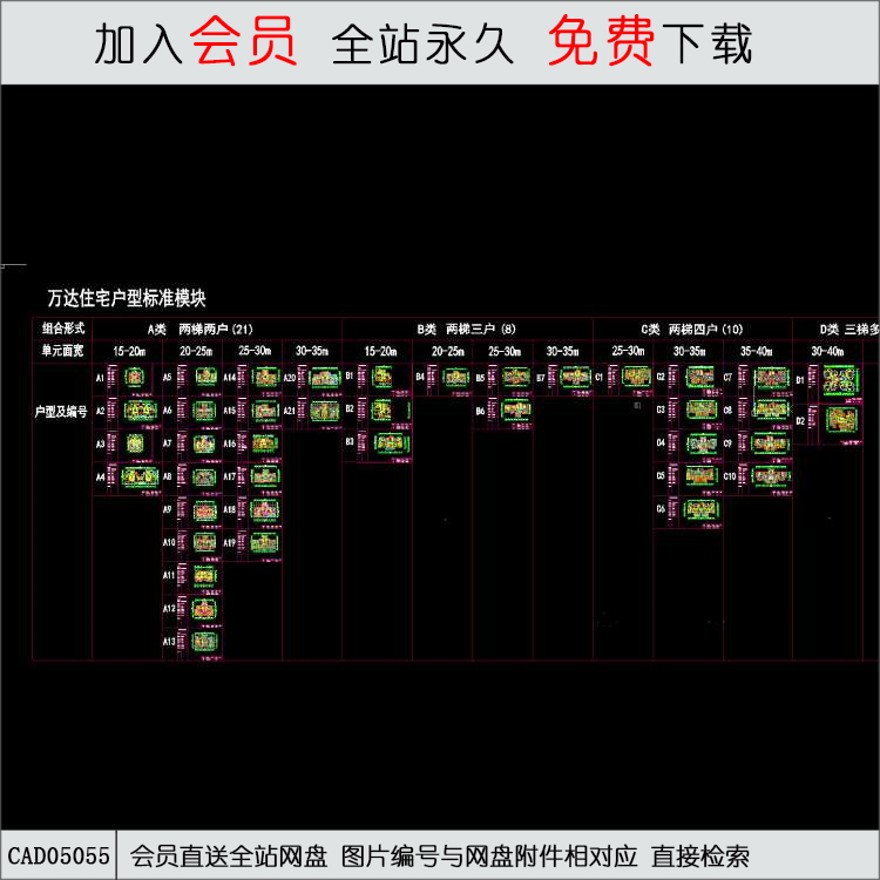 CAD@万达景观建筑规划项目住宅户型库-CAD方案平面图/立剖面图/施工图系列