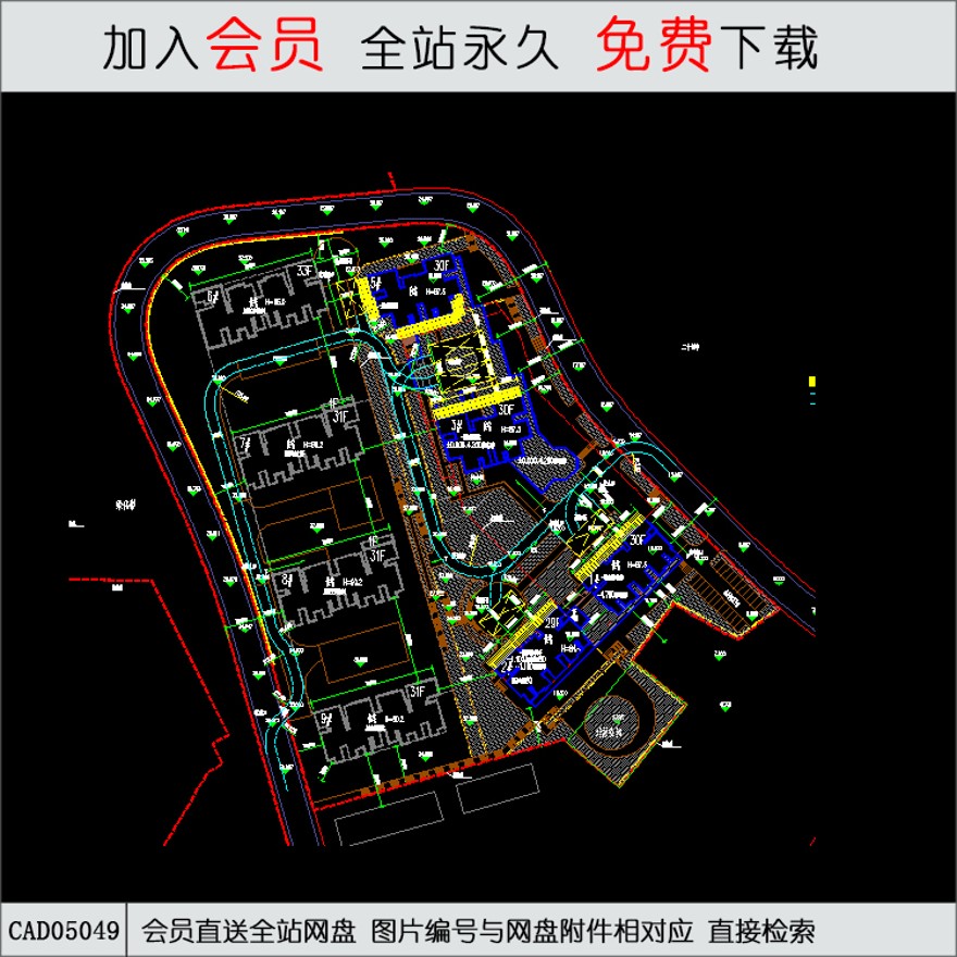 CAD山地住宅高层住宅公寓居住小区洋房规划设计-CAD方案平面图/立剖面图/施工图系列