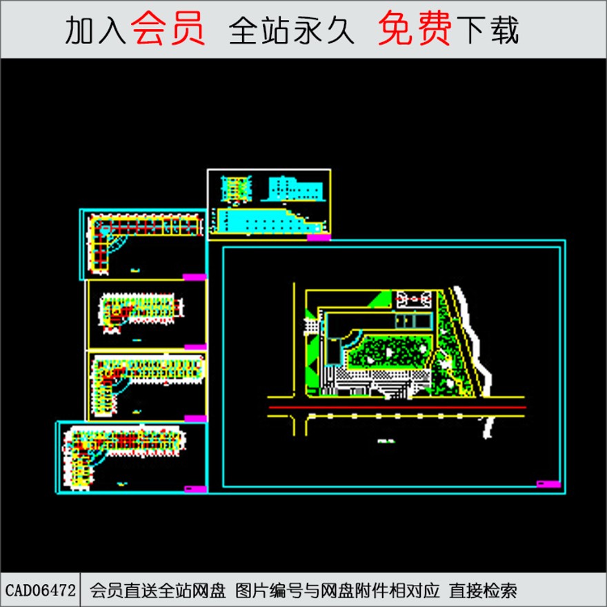 旅馆总图-CAD方案平面图/立剖面图/施工图系列