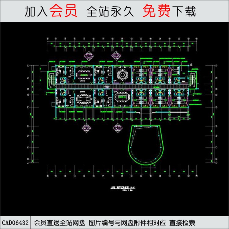 宾馆2层平面图-CAD方案平面图/立剖面图/施工图系列