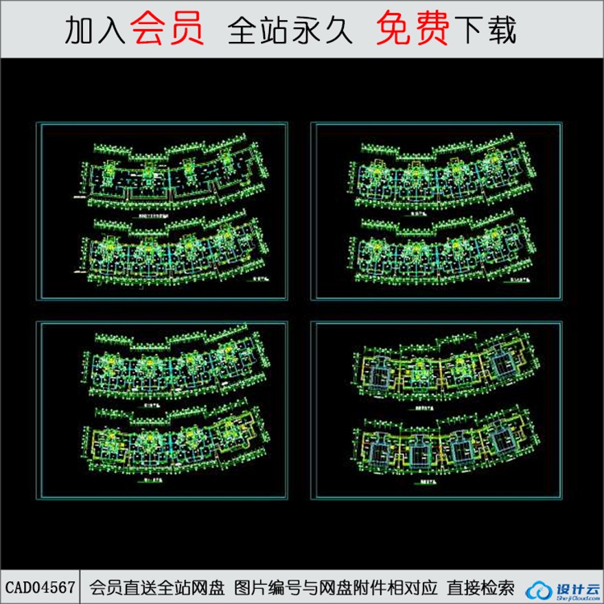 CAD某高层住宅住宅平面图-CAD方案平面图/立剖面图/施工图系列