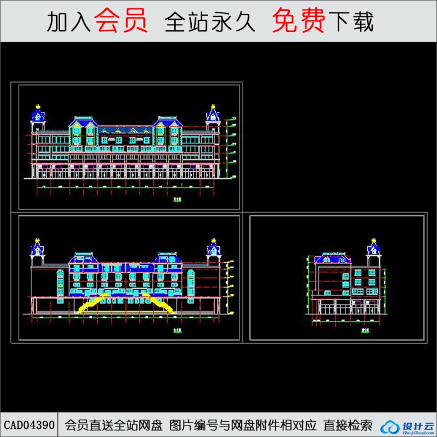 CAD一套商住图纸立面图-CAD方案平面图/立剖面图/施工图系列