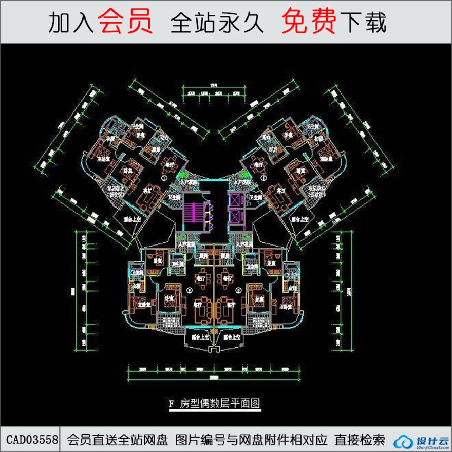 CAD金山名都F型小高层住宅住宅平立剖全-CAD方案平面图/立剖面图/施工图系列