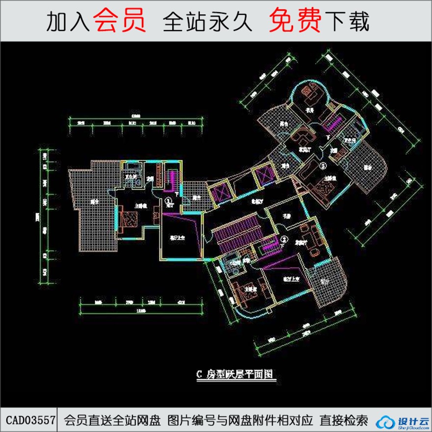 CAD金山名都C型高层住宅住宅平立剖全-CAD方案平面图/立剖面图/施工图系列