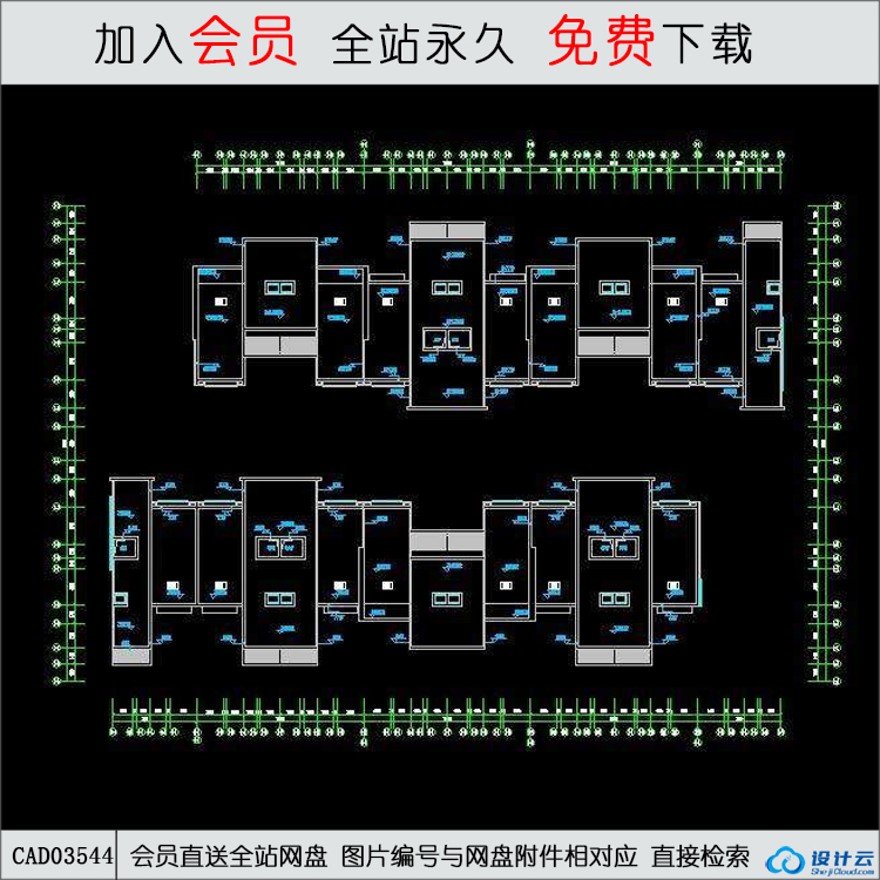 CAD阿卡迪亚3号楼住宅平立剖全-CAD方案平面图/立剖面图/施工图系列