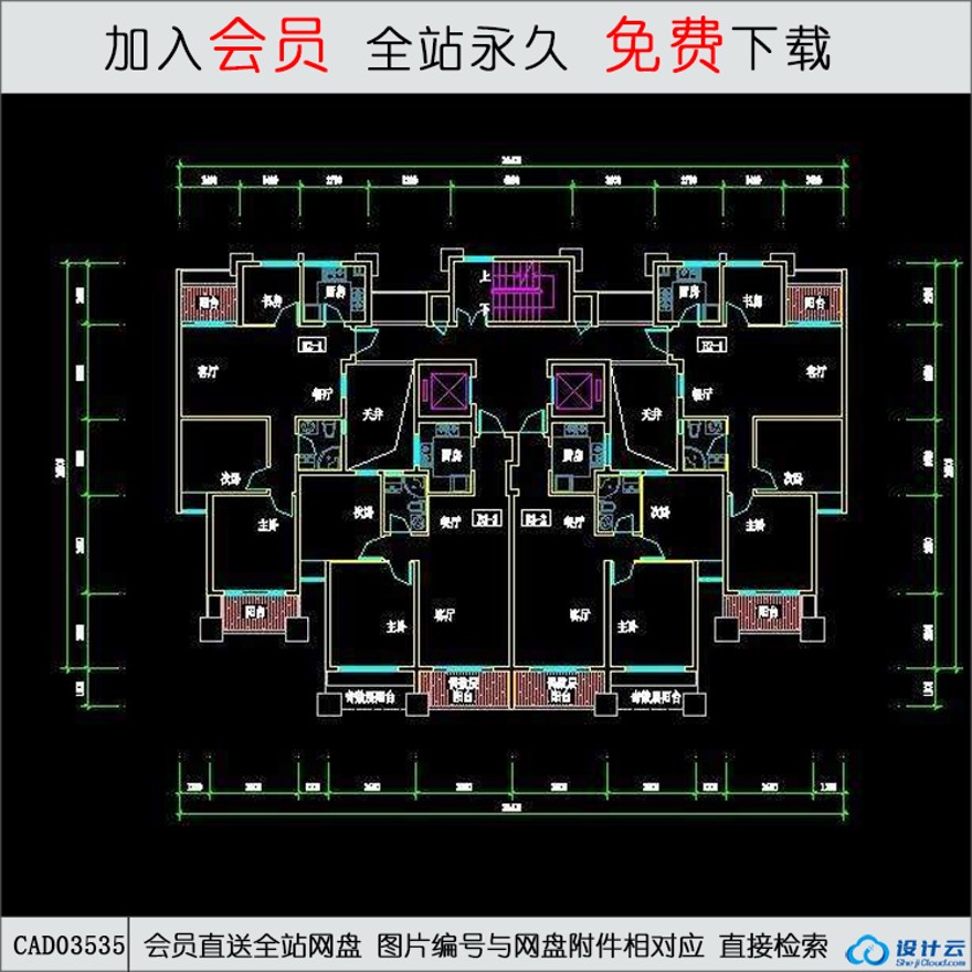 CAD杭州同城B型小高层住宅住宅-CAD方案平面图/立剖面图/施工图系列