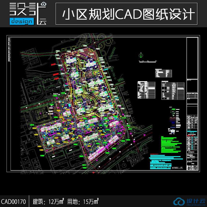 住宅区规划建筑方案设计cad总图用地面积5.2万建筑面积12万