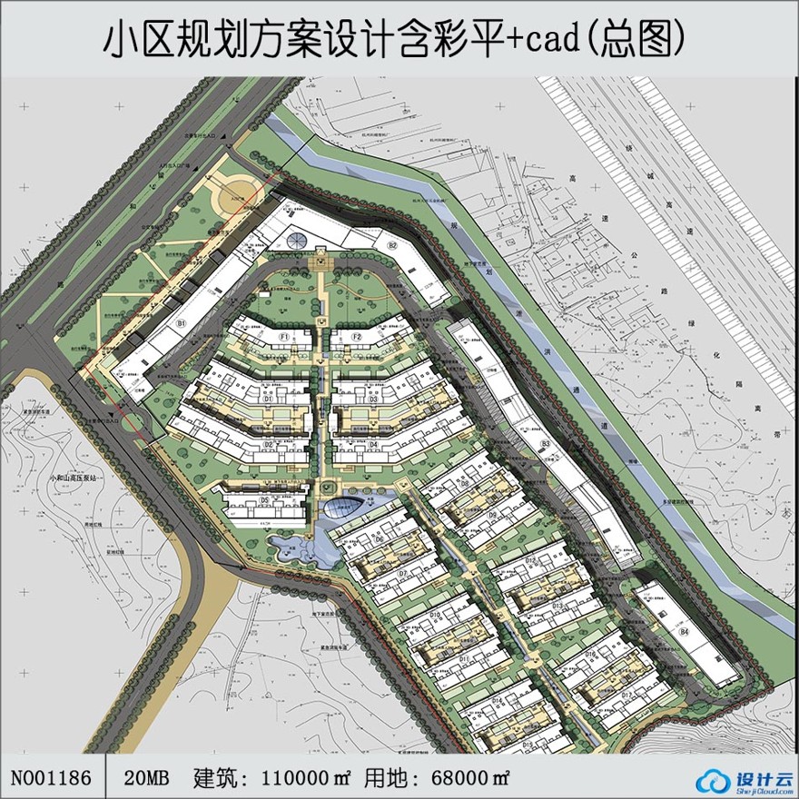 杭州小和山某住宅区规划建筑方案设计中型社区cad总图设