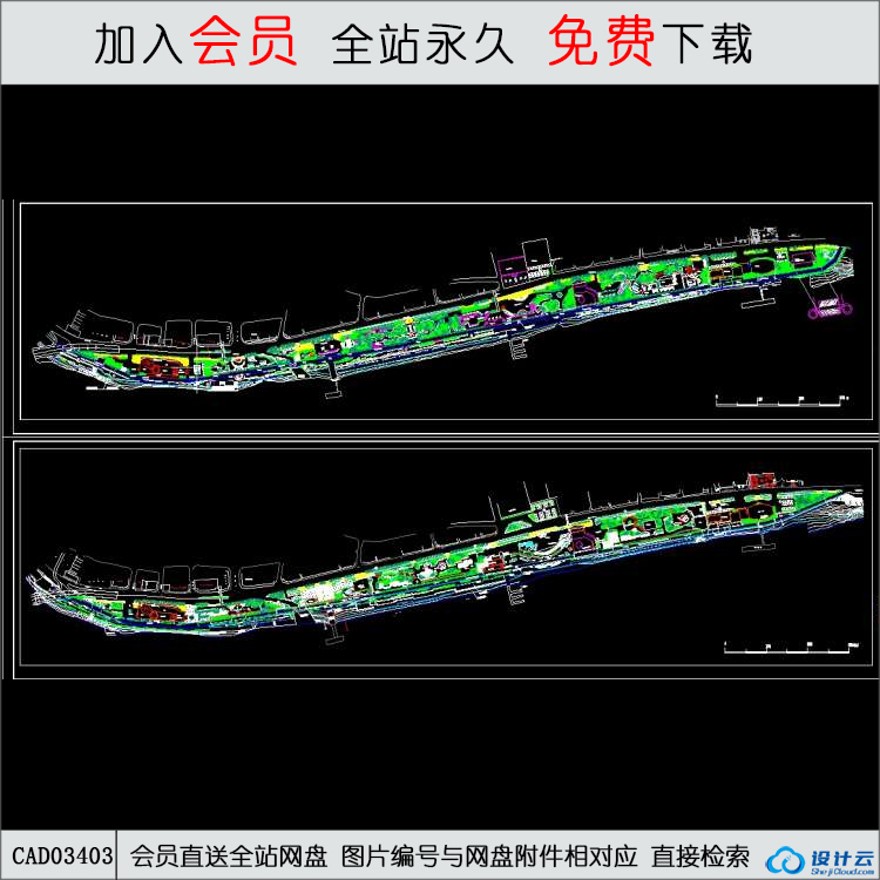 某市滨江地段规划方案-CAD方案平面图/立剖面图/施工图系列