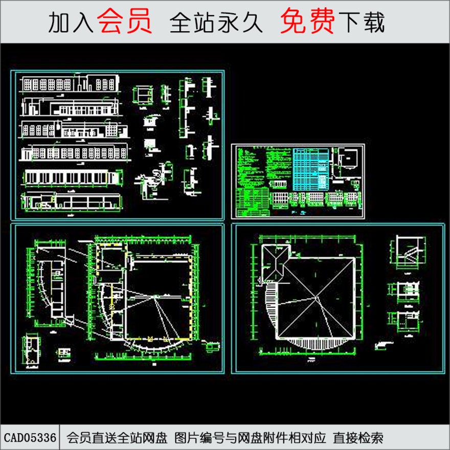 某职工食堂施工图-CAD方案平面图/立剖面图/施工图系列