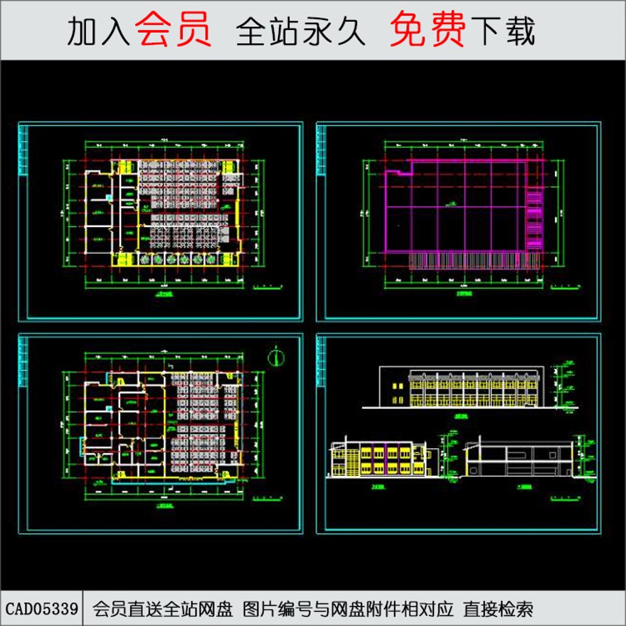 食堂建筑设计图-CAD方案平面图/立剖面图/施工图系列