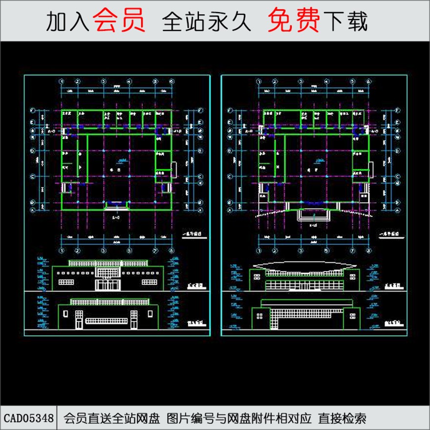 食堂-CAD方案平面图/立剖面图/施工图系列