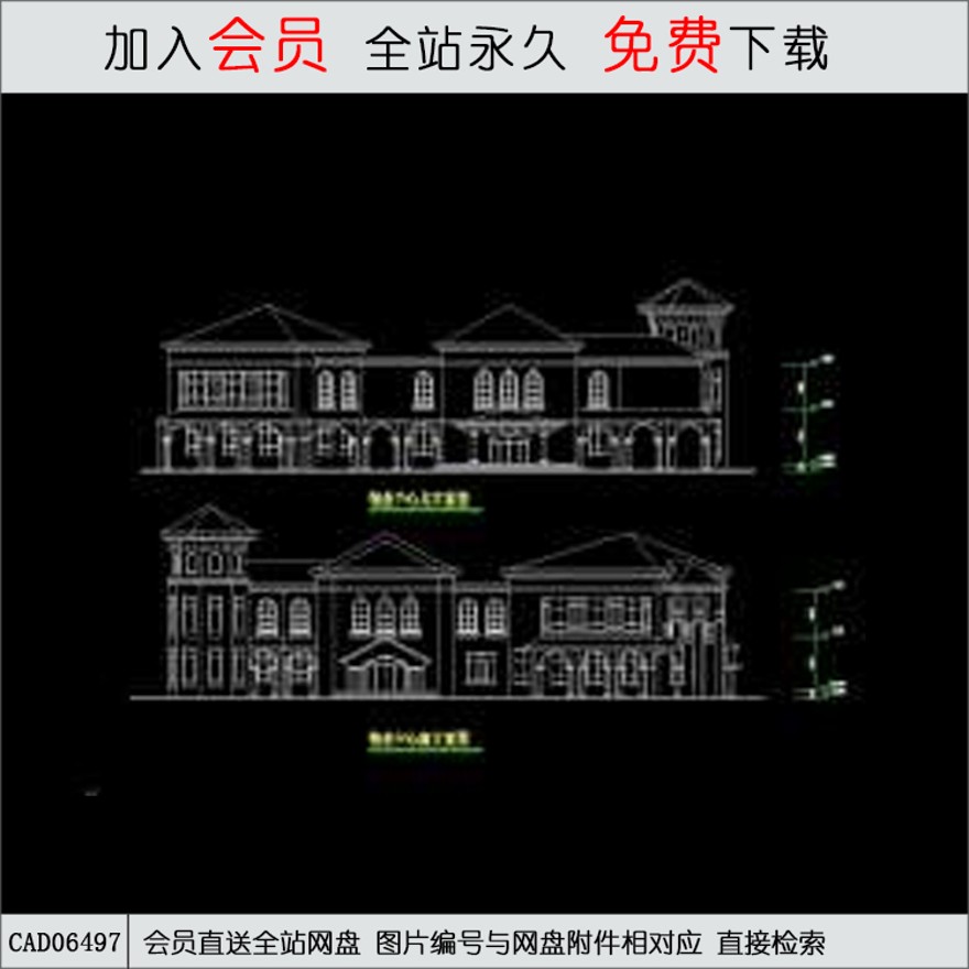 商业会所CAD立面图施工图-CAD方案平面图/立剖面图/施工图系列