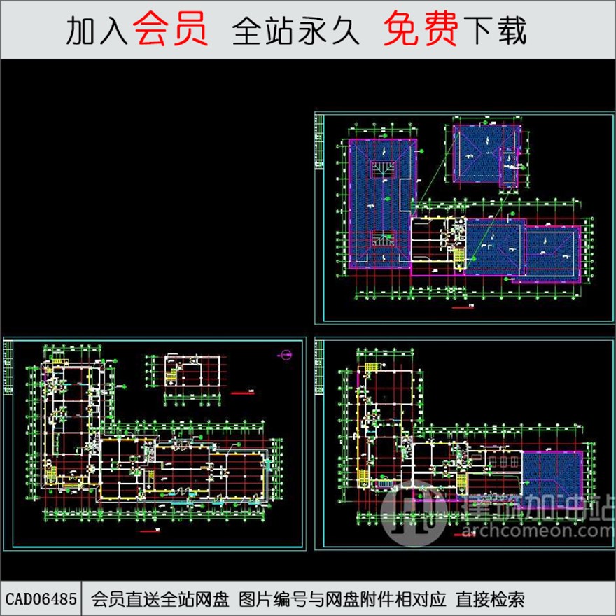 小区会所平面图CAD施工图-CAD方案平面图/立剖面图/施工图系列