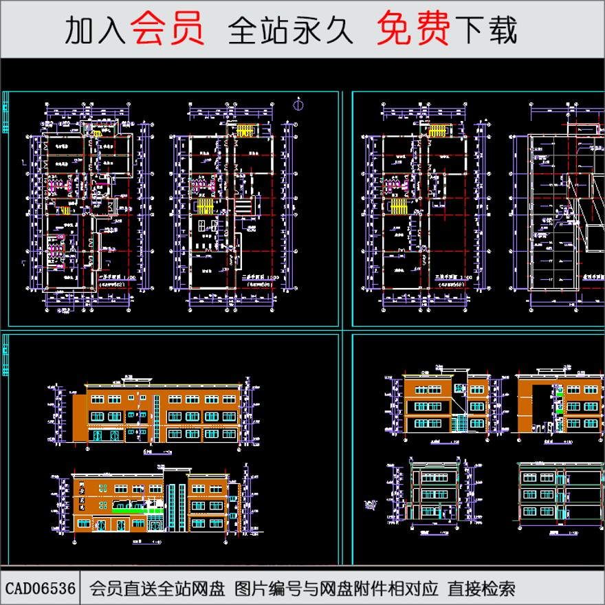 建筑设计会所-CAD方案平面图/立剖面图/施工图系列