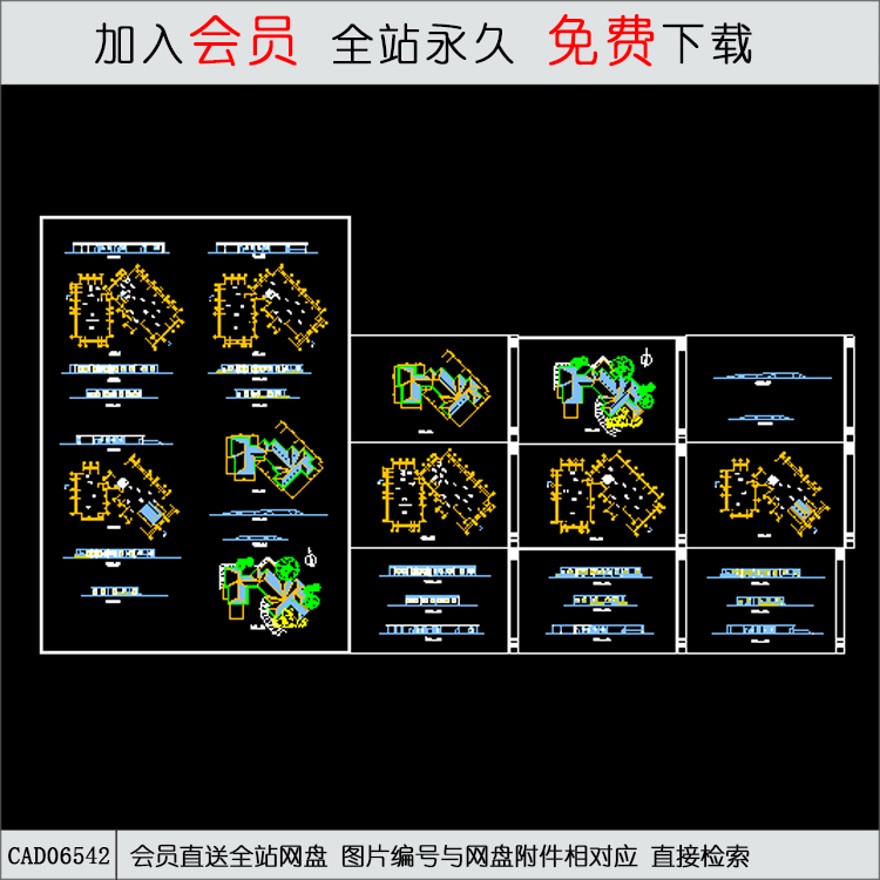 会馆建筑设计图-CAD方案平面图/立剖面图/施工图系列