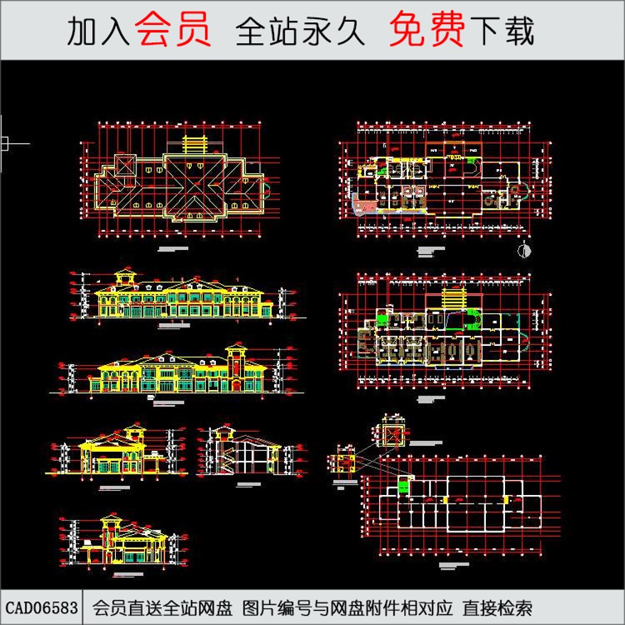 某小区公建会所设计图-CAD方案平面图/立剖面图/施工图系列