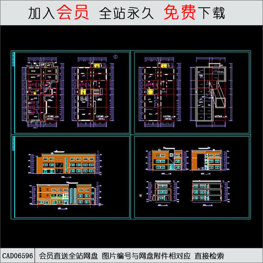 现代风平顶会所平立剖建施-CAD方案平面图/立剖面图/施工图系列