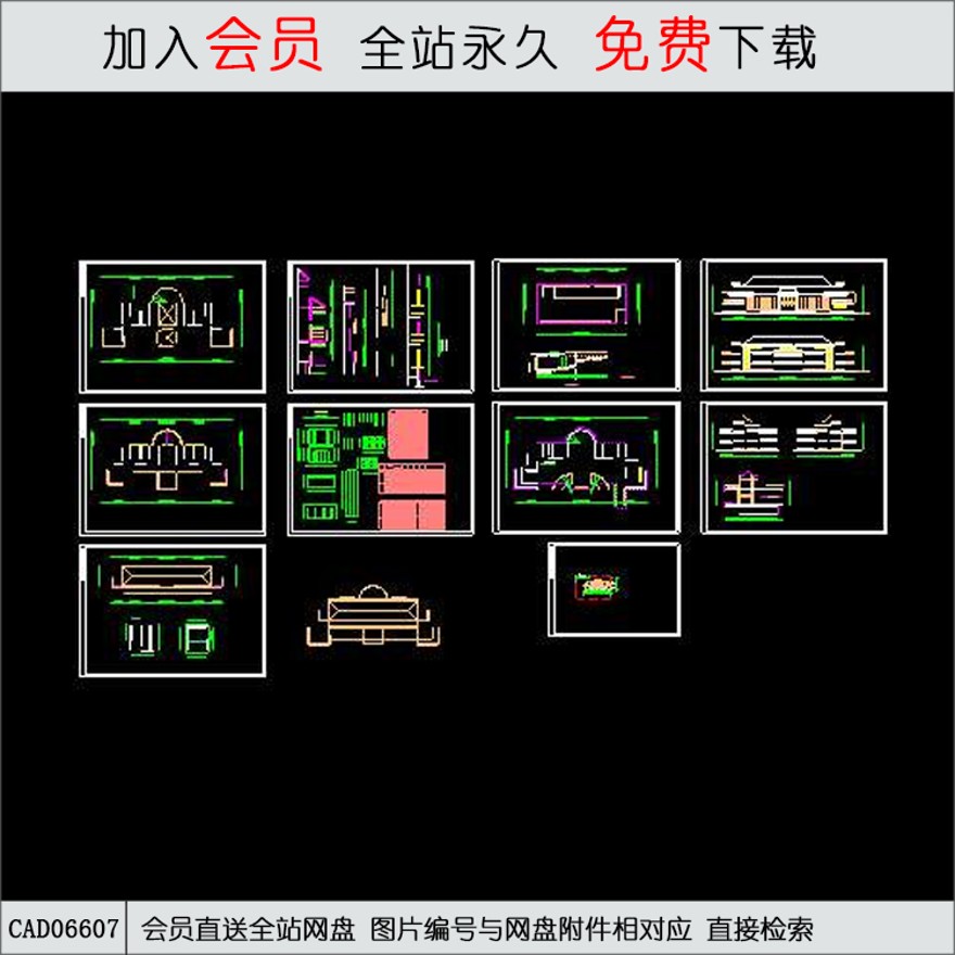 设计会所-CAD方案平面图/立剖面图/施工图系列