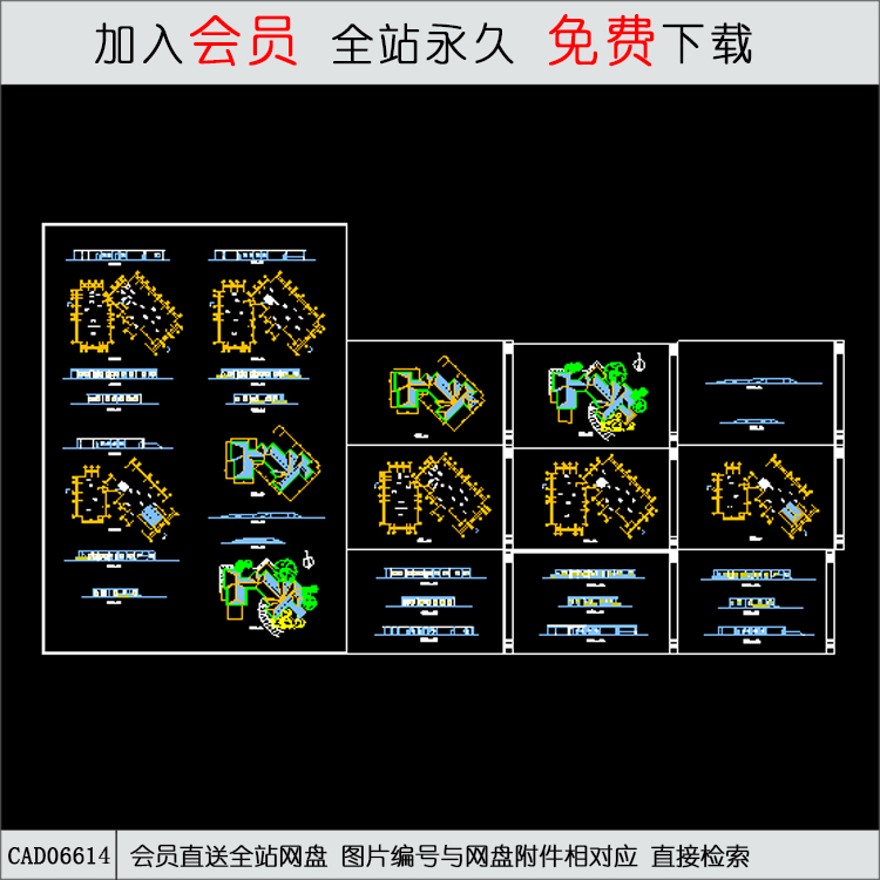 会馆建筑设计图-CAD方案平面图/立剖面图/施工图系列