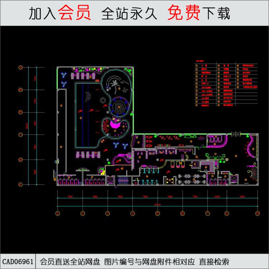 某洗浴中心平面布置图-CAD方案平面图/立剖面图/施工图系列