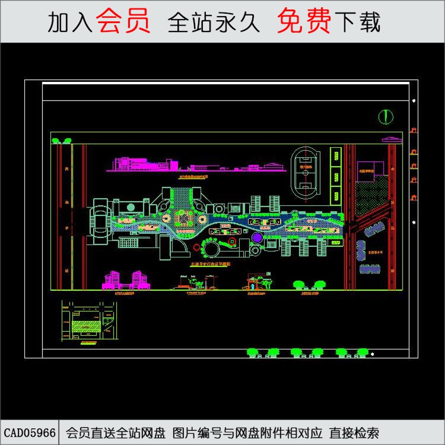 步行街总平面图-CAD方案平面图/立剖面图/施工图系列