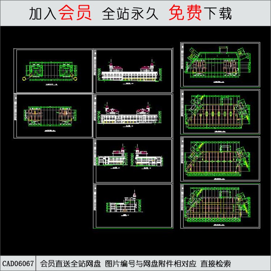 商业广场建筑图-CAD方案平面图/立剖面图/施工图系列