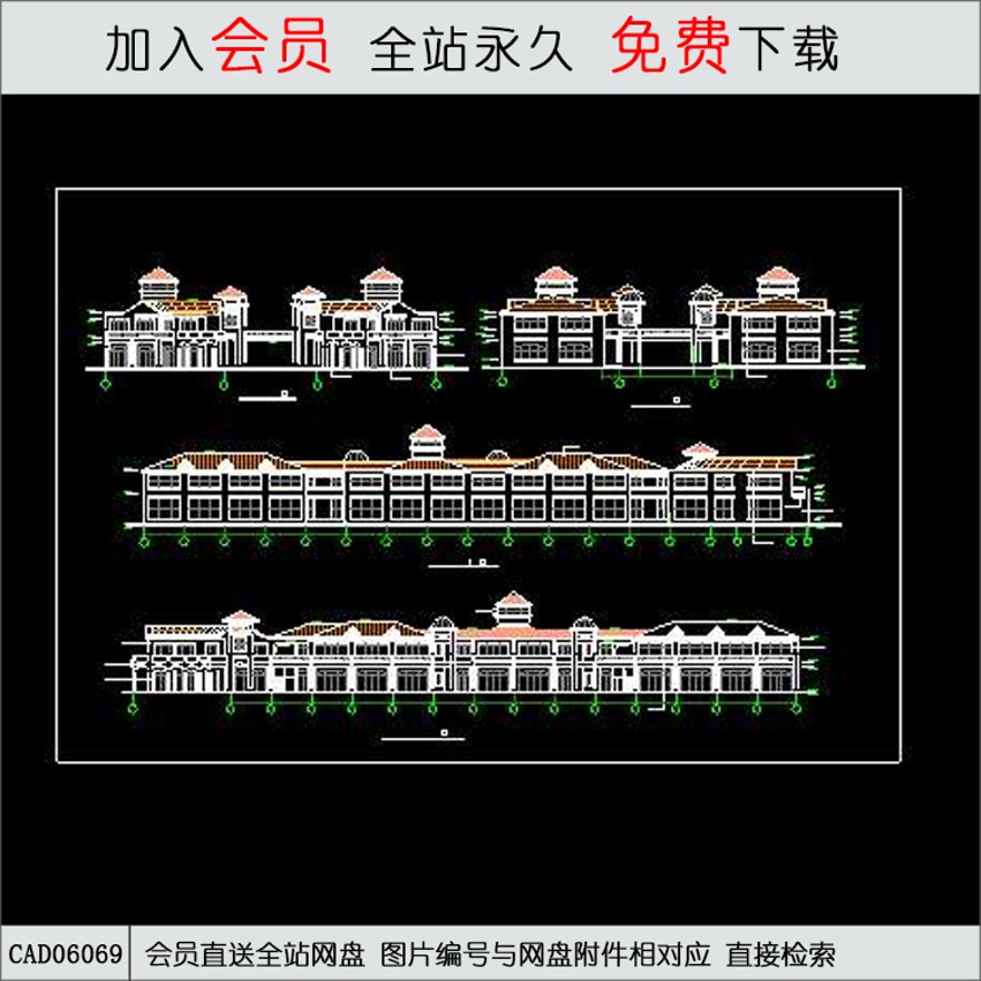 商业街建筑立面-CAD方案平面图/立剖面图/施工图系列