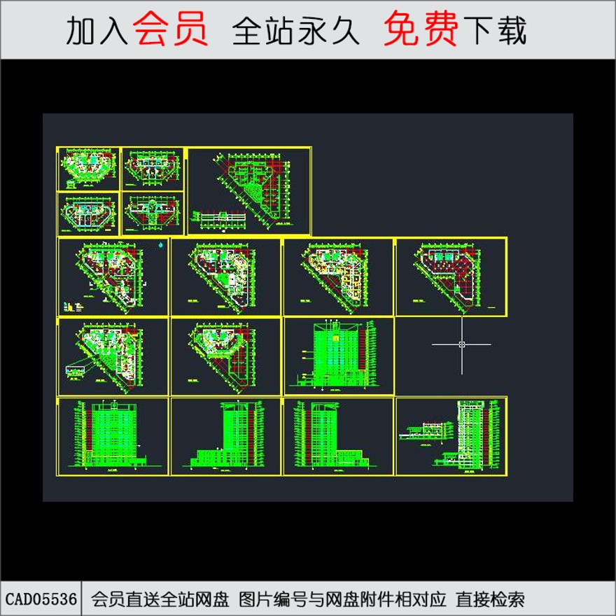 东阳市人民医院病房楼-CAD方案平面图/立剖面图/施工图系列