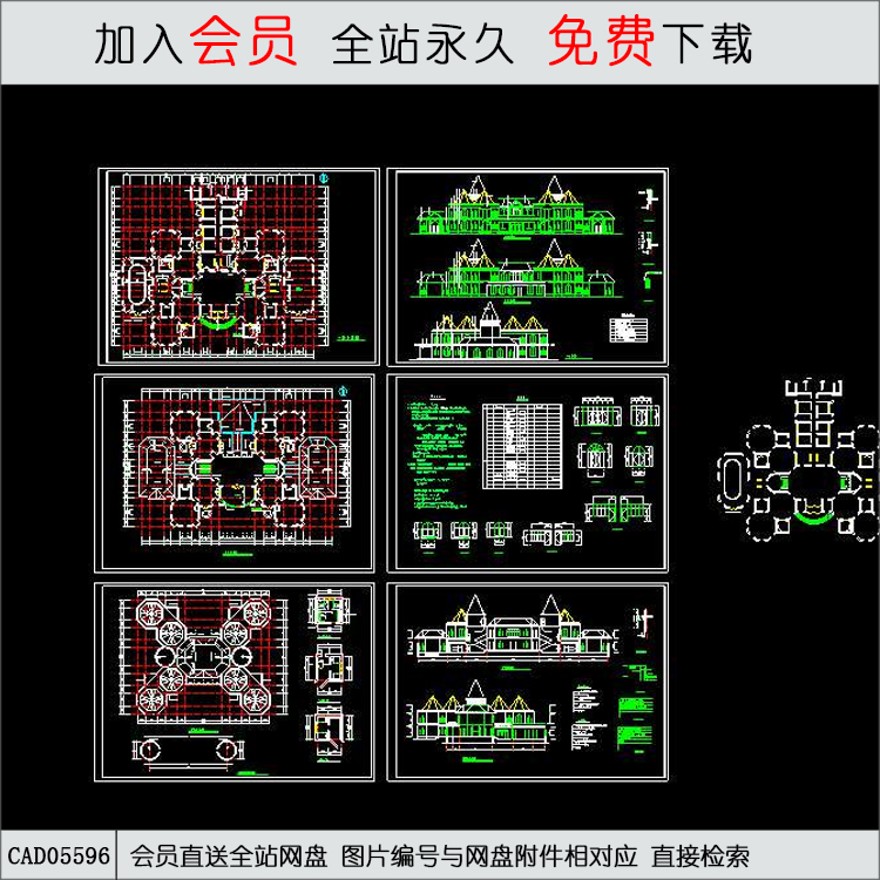 欧式美式幼儿圆建筑施工图-CAD方案平面图/立剖面图/施工图系列