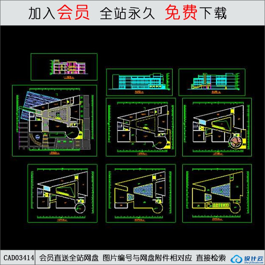 4层大学展览馆方案-CAD方案平面图/立剖面图/施工图系列