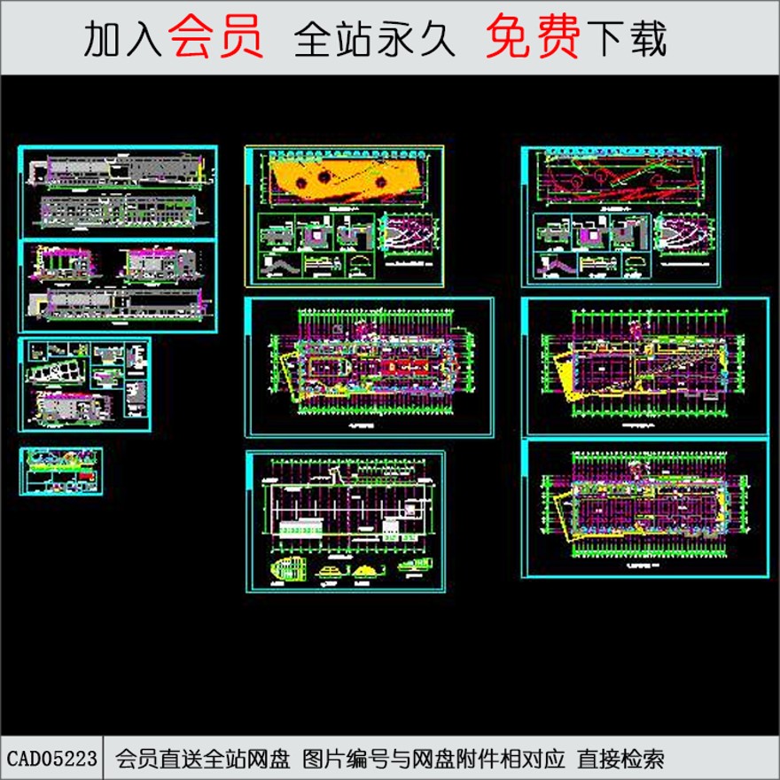 体育会所施工图-CAD方案平面图/立剖面图/施工图系列