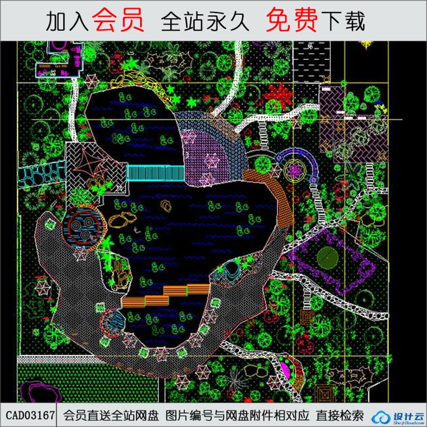 小公园景观景观园林设计绿化植物配置-CAD方案平面图/立剖面图/施工图系列