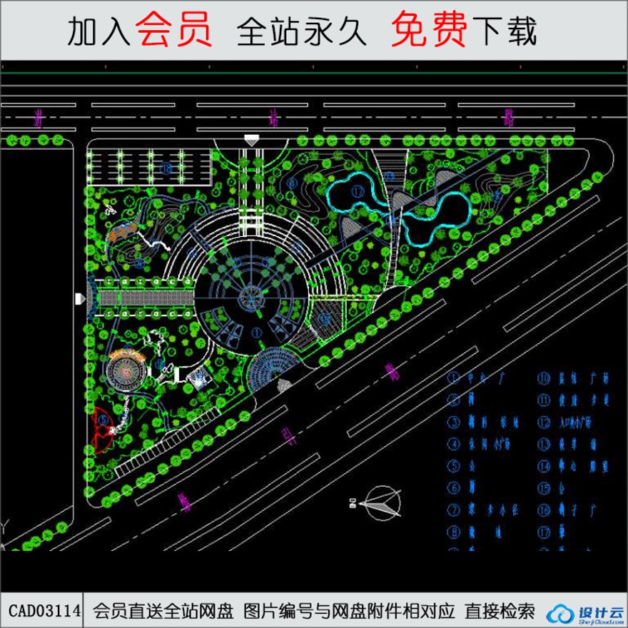 某公园景观景观规划图-CAD方案平面图/立剖面图/施工图系列