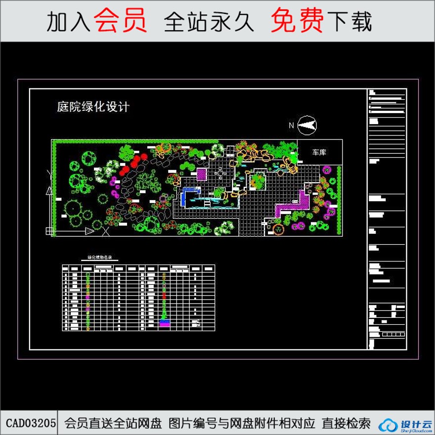 私人庭院设计园林设计绿化植物配置-CAD方案平面图/立剖面图/施工图系列