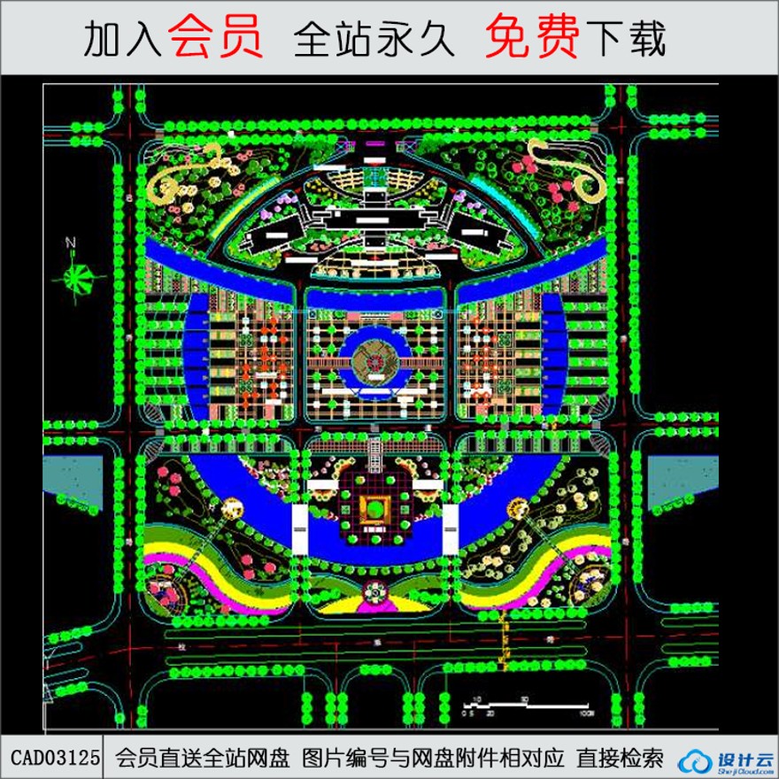 高端社区小区内部室外环境-CAD方案平面图/立剖面图/施工图系列