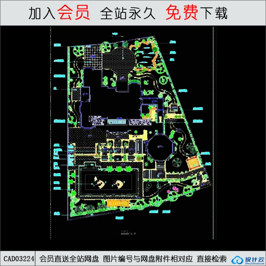 欧式美式会所庭院设计-CAD方案平面图/立剖面图/施工图系列